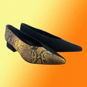 Yuul Yie Embossed Block Heel Pumps in Black Suede & Printed Leather